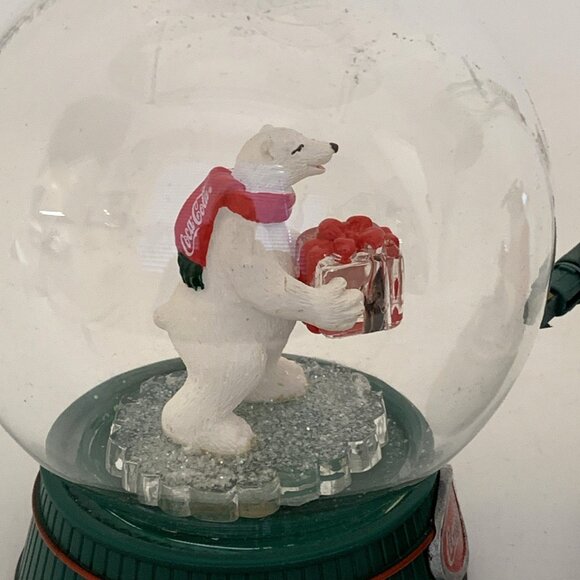 2 Coca-Cola Holiday Radiance Glass Ornaments Illuminated Rotating Santa Bear Vtg - Picture 3 of 16